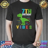 7th Birthday Vibes Trex Teacher Student Educator T-Shirt