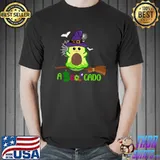 Aboocado Ghost Boo Riding Broom Avocado Halloween T-Shirt