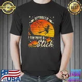 Actually I Can Drive A Stick Halloween Witch Trick Or Treat Moon Vintage T-Shirt