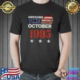 Awesome Since 1995 October Vintage Usa Flag Stars T-Shirt
