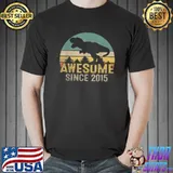 Awesome Since 2015 7 Year Old 7th Birthday Dinosaur T rex Vintage Sunset T-Shirt