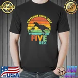 Awesome Since 2017 Five Rex 5th Birthday Dinosaur Palms Tree Vintage Sunset T-Shirt