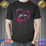 Breast Cancer Awareness Beleive Pink Ribbon Butterfly Heart T-Shirt