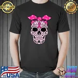Breast Cancer Awareness Skeleton Pink Ribbon Support Halloween T-Shirt
