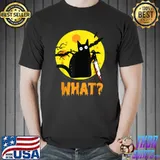 Cat Moon What Murderous Black Cat With Knife Humorous Halloween T-Shirt