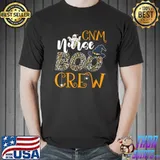 Cnm Nurse Boo Crew Spooky Boo Ghost Costume Hat Witch Leopard Halloween T-Shirt