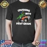 Crushing Into First Grade Monster Truck Dinosaur T-Rex T-Shirt