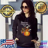Down The Rabbit Hole I Go Pumpkin Alice White Rabbit Flowers Halloween T-Shirt Hoodie