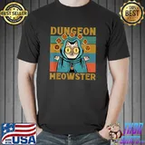 Dungeon Meowster Nerdy Gamer Cat D20 Dice Vintage T-Shirt