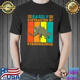 Easily Distracted By Stegosaurus Jurassic Dinosaur Vintage T-Shirt