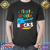First Grade Rocks Guitar Pencol Back To School 1st Day Of School T-Shirt
