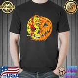 Funny halloween softball player halloween pumpkin skeleton skull shirt