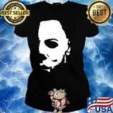 Halloween Michael Meyers Half Face Vinyl Decal Horror Movie Shirt Ladies tee