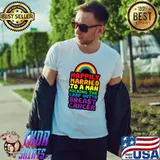 Happily Married to Man Kicking The Crap Outta Breast Cancer Rainbow Colors T-Shirt