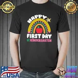 Happy First Day Of Kindergarten Rainbow Apple Star Back To School T-Shirt