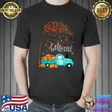 Hello Fall Tractor Black Cat Pickup Pumpkin Happy Thanksgiving Day T-Shirt