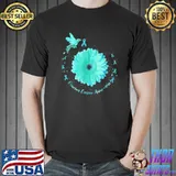 Hummingbird sunflower teal ribbon ovarian cancer awareness classic shirt