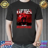 I Just Want To Eat Pizza And Watch Horror Movies House Ghost Moon Blood Halloween T-Shirt