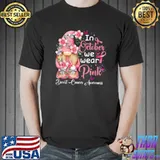 In October We Wear Pink Ribbon Gnome Flowers Breast Cancer Awareness T-Shirt