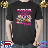 In October We Wear Pink Sugar Skull Hat Witch Breast Cancer Halloween T-Shirt