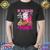 In October We Wear Pink TRex Pumpkin Breast Cancer Halloween T-Shirt