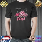 In October We Wear Pink Volleyball Pumpkin Sunflower Breast Cancer Awareness T-Shirt