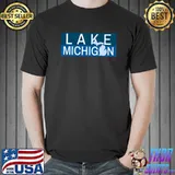 Lake Michigan USA Silhouette Shades of Blue Bar Lines Classic T-Shirt