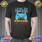 Level 100 completed 100 days of school unlocked controller gamer T-Shirt