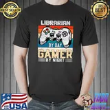 Librarian by day gamer by night video gaming vintage T-Shirt