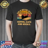 Life is better with coffee cats and books vintage sunset T-Shirt
