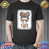 Little miss kindergarten tie dye messy bun girl bleached classic shirt