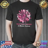 Medical Assistant Breast Cancer Awareness Ribbon Sunflower Leopard T-Shirt
