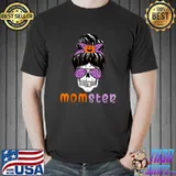 Momster Mom Monster Sugar Skull Sunglasses Leopard Halloween T-Shirt