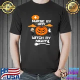 Nurse By Day Witch By Night Pumpkin Face Scary Hallowen T-Shirt