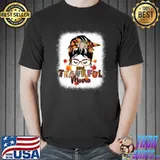 One Thankful Mama Groovy Messy Bun Autumn Thanksgiving Pumpkin T-Shirt