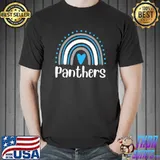 Panthers Teacher Heart Blue Rainbow Back To School T-Shirt