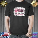 Peace Love Cure Breast Cancer Awareness High Hand Heart Leopard Sunflower Ribbon T-Shirt