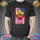 Pumpkins Halloween With Skeleton For Patriots Usa Flag T-Shirt