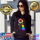 Rainbow Sunflower Cat Love Is Love Lgbt Gay Lesbian Pride T-Shirt Hoodie