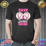 Save Second 2nd Base Baseball Breast Cancer Awareness T-Shirt