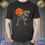 Skeleton Dinosaur T rex Boys Halloween Mummy Blood Moon Pumpkin T-Shirt