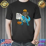 Skeleton Dinosaur T rex Halloween Pumpkin T-Shirt