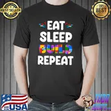 Sleep Eat Build Repeat Brick Builder Building Blocks Autism Colors T-Shirt