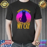 Sorry I Can't I Have Plans With My Cat Quote Vintage Sunset T-Shirt