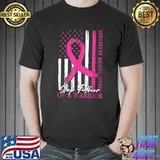 Step Father Breast Cancer Support Warrior Ribbon Pink Usa Flag T-Shirt