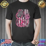 Stethoscope Pink Ribbon Breast Cancer Awareness Month Nurse Usa Flag Sunflower T-Shirt