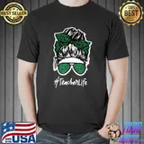 Teacher Life Messy Bun Sunglasses Leopard Back To School T-Shirt