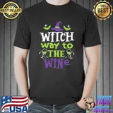 Witch Way To The Wine Halloween Wine Lover Costume Bats T-Shirt