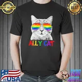 Womens lgbtq proud ally cat purride paw gay pride rainbow flag shirt