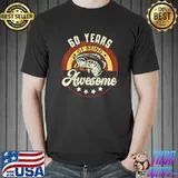 60 Years Of Being Awesome Fishing Birthday Party Stars Retro T-Shirt